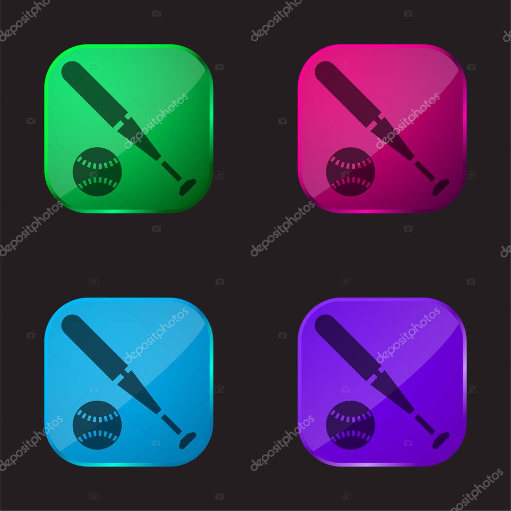 Baseball four color glass button icon