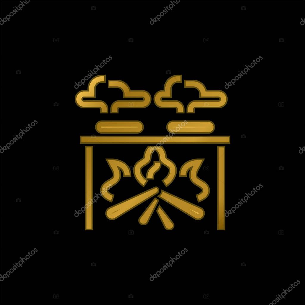 Bonfire gold plated metalic icon or logo vector
