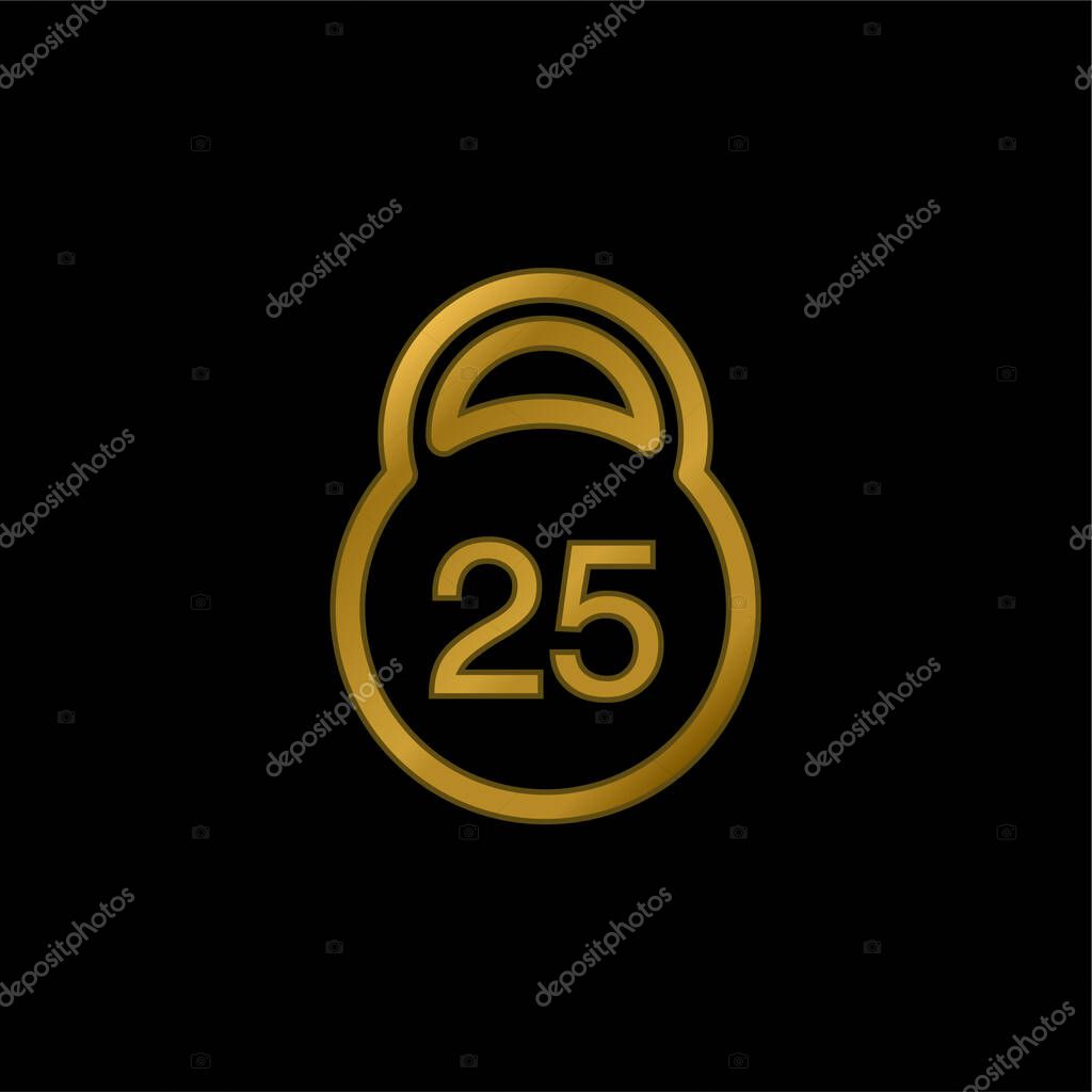 25 Kilos Weight gold plated metalic icon or logo vector