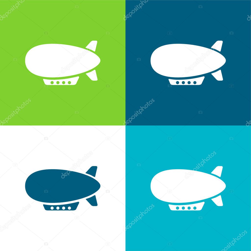 Airship Side View Flat four color minimal icon set