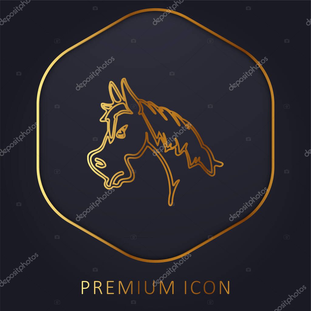 Angry Horse Face Side View Outline golden line premium logo or icon