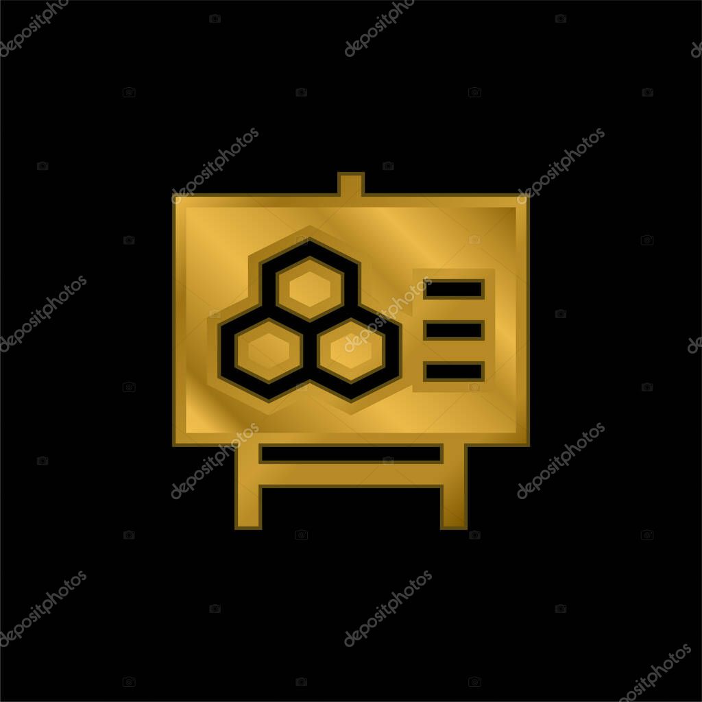 Biology gold plated metalic icon or logo vector