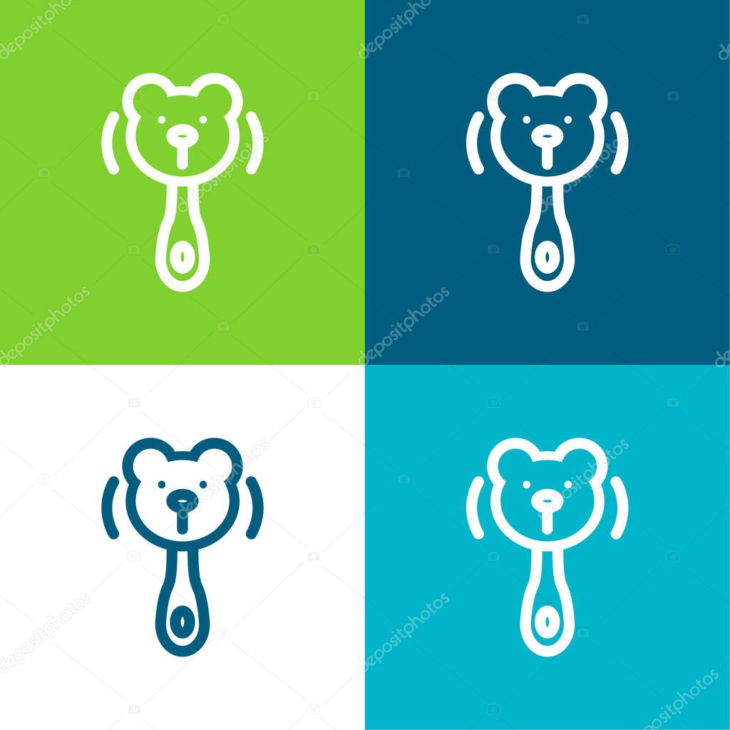 Bear Rattle Outline Flat four color minimal icon set