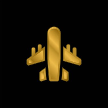 Uçak altın kaplamalı metalik simge veya logo vektörü