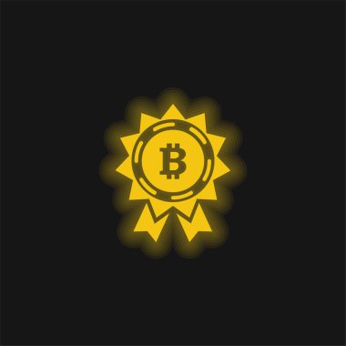 Bitcoin Ödül Etiketi Sarı parlak neon simgesi