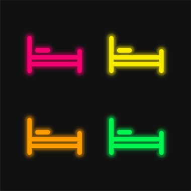Yatak dört renk parlayan neon vektör simgesi
