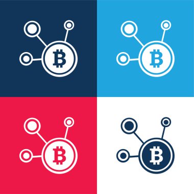 Bitcoin Ağ Sembolü mavi ve kırmızı dört renk minimal simgesi seti