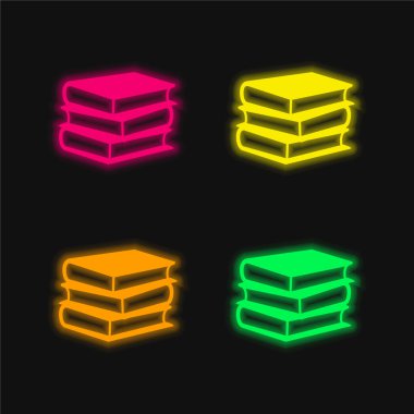Kitaplar Yığını Üç Renkli Neon Vektör simgesi