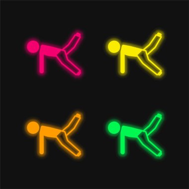 Zeminde Gerinen Bacak Dört Renkli Parlak Neon Vektör Simgesi