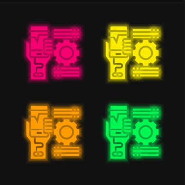 Bağımlılık dört renk parlayan neon vektör simgesi