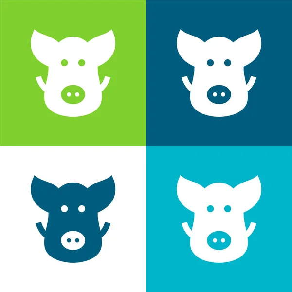 Boar Flat Four Color Minimal Icon Set — Stock Vector