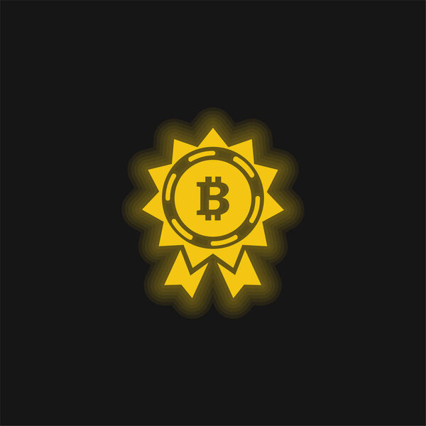 Bitcoin Reward Label yellow glowing neon icon