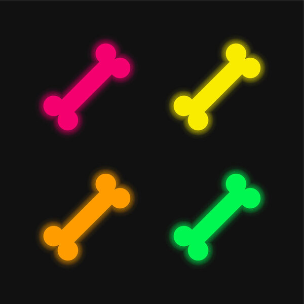 Bone four color glowing neon vector icon