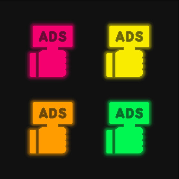 Advertising four color glowing neon vector icon