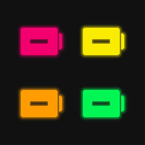 Battery With Minus Sign four color glowing neon vector icon