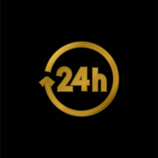 24 Hours gold plated metalic icon or logo vector