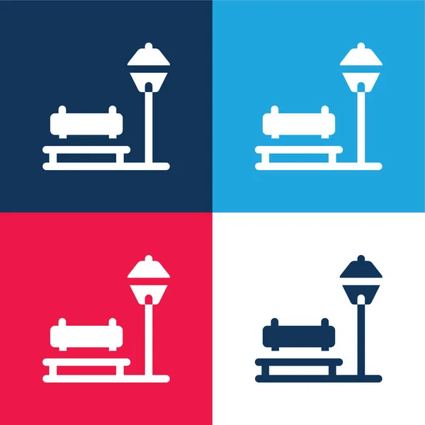 Bench Blauw Rood Vier Kleuren Minimale Pictogram Set — Stockvector