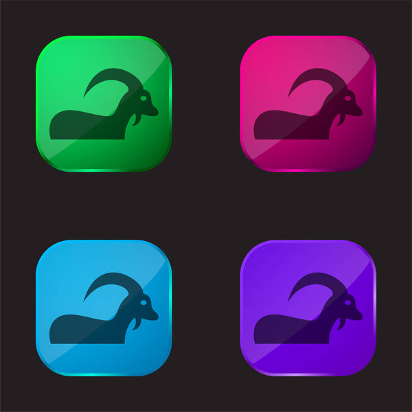 Знак Овен с большими рогами четырехцветная кнопка стекла