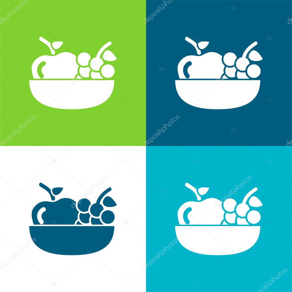 Apple And Grapes On A Bowl Flat four color minimal icon set