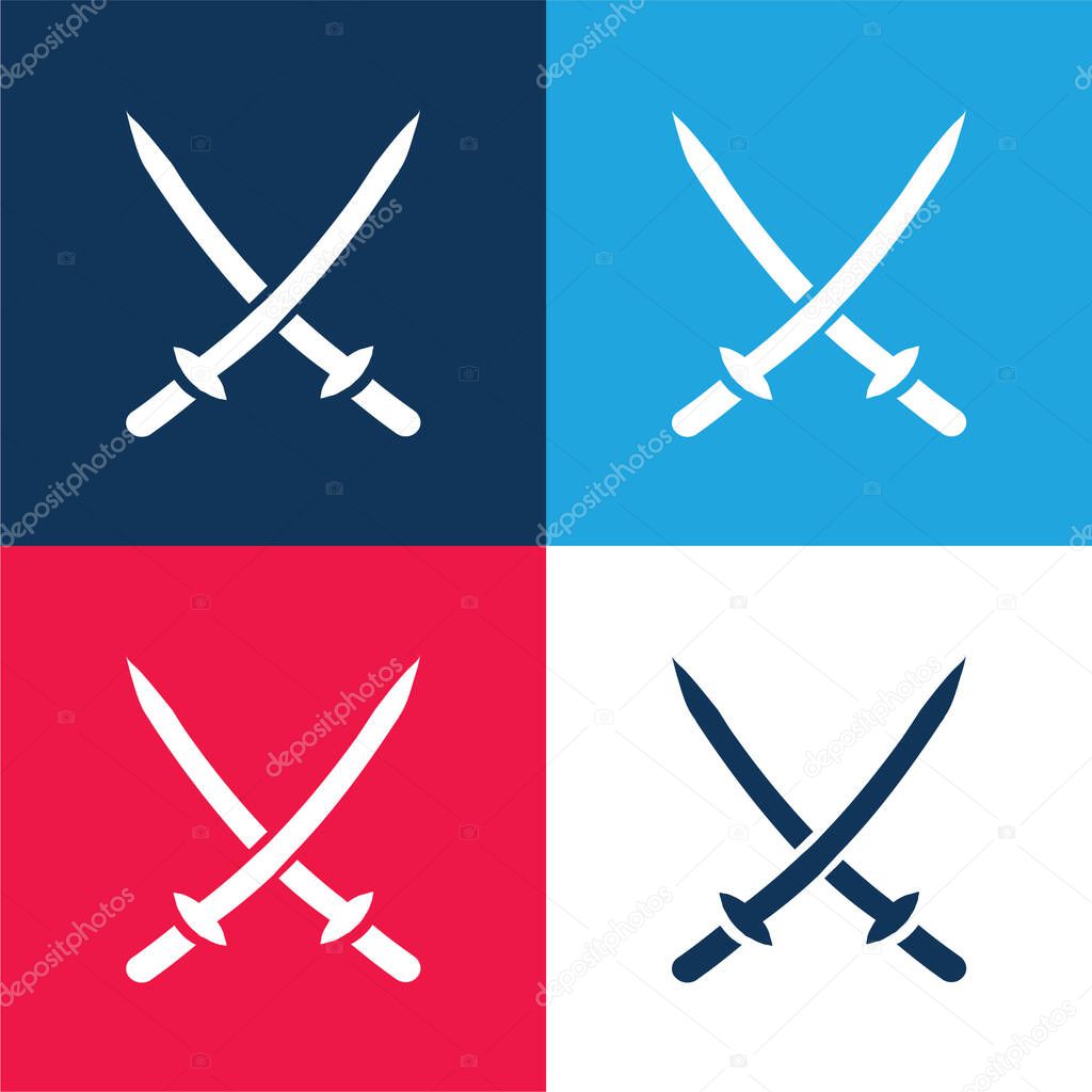 2 Katanas blue and red four color minimal icon set