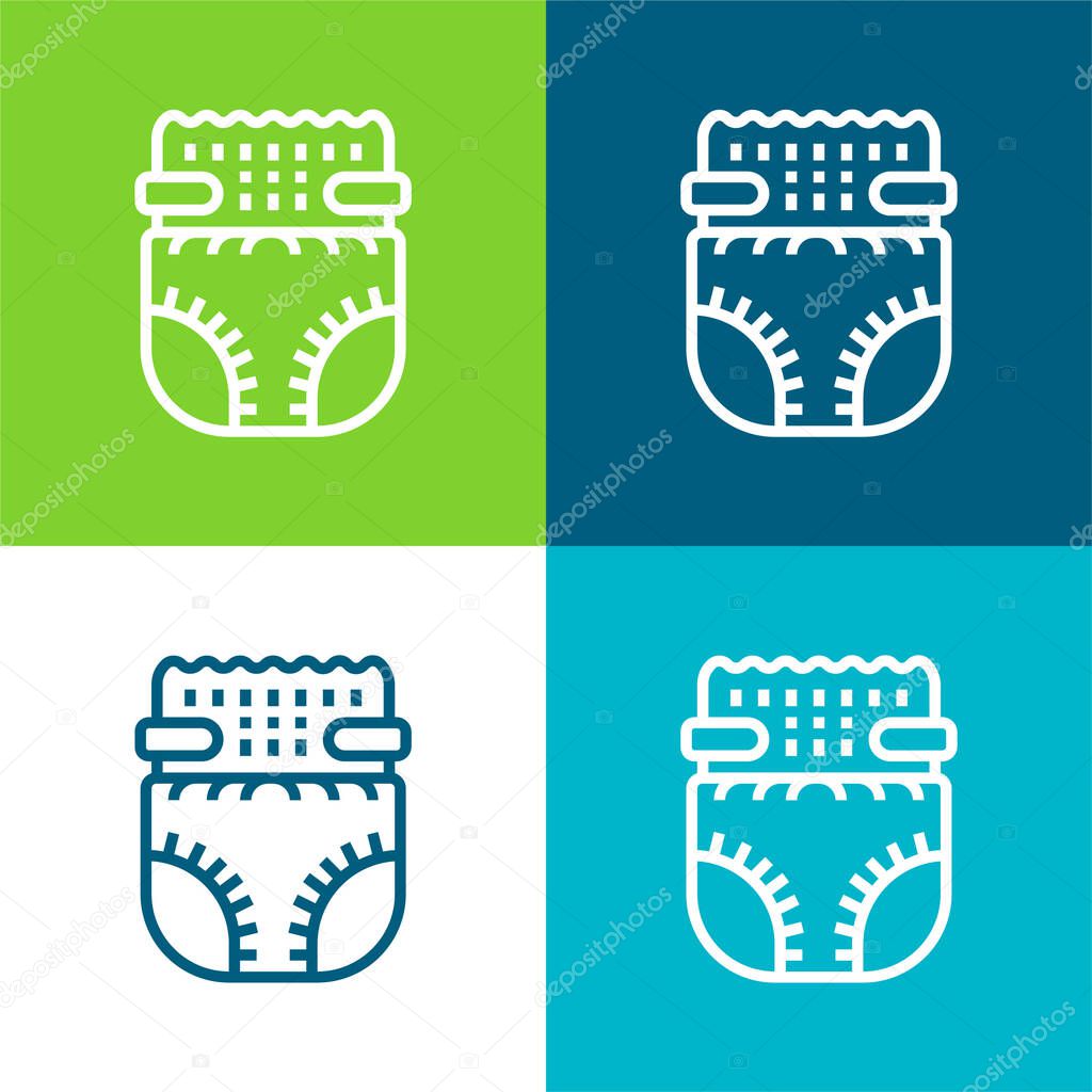 Baby Diaper Flat four color minimal icon set