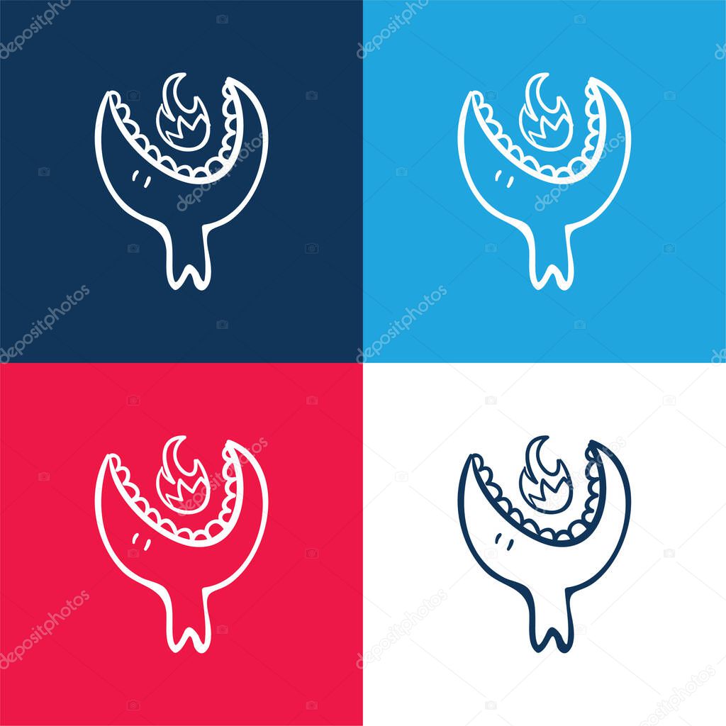 Big Halloween Monster Head With Open Mouth Eating An Animal blue and red four color minimal icon set