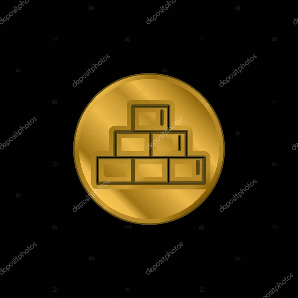 Bricks Outline Symbol Inside A Circle gold plated metalic icon or logo vector