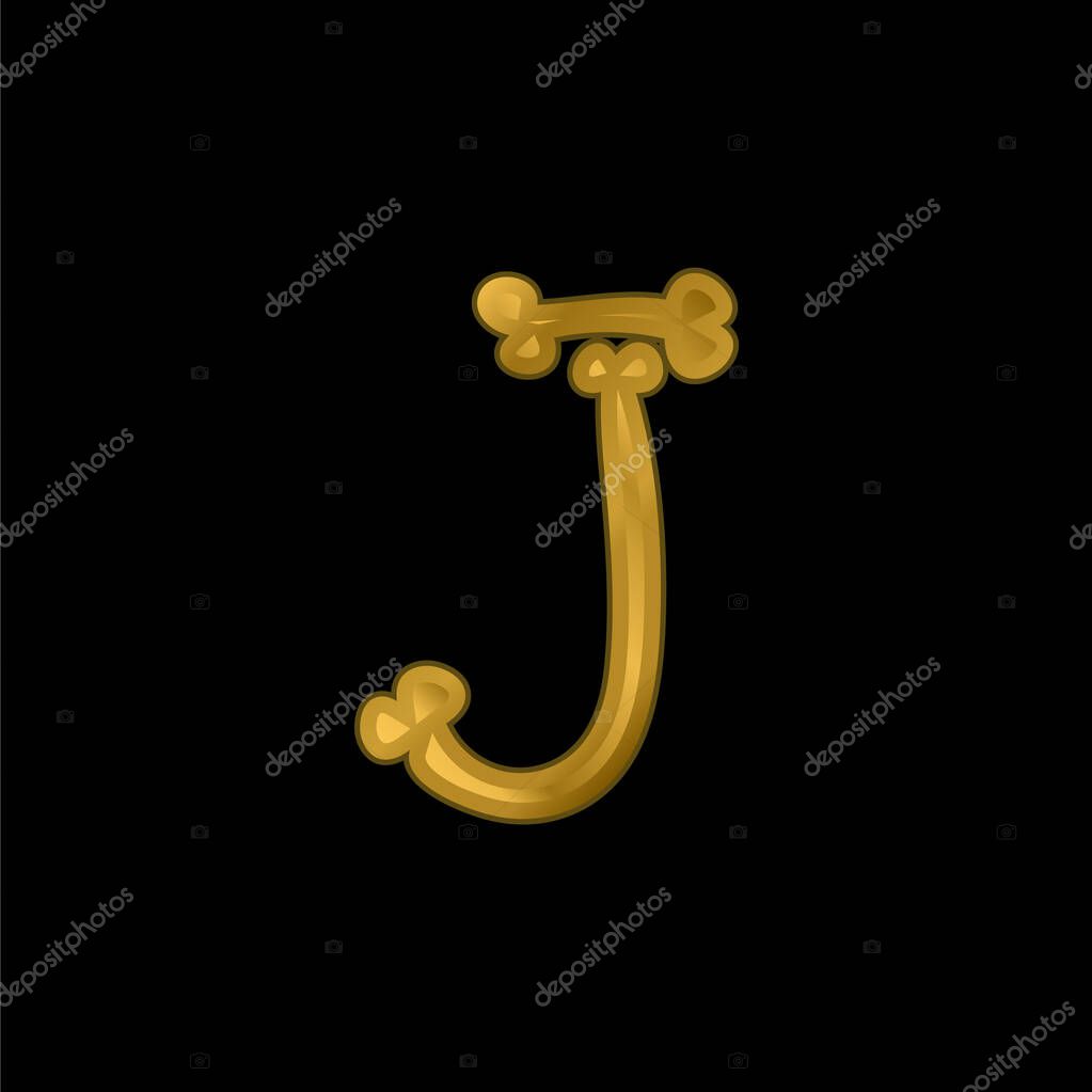 Bones Halloween Typography Letter J gold plated metalic icon or logo vector