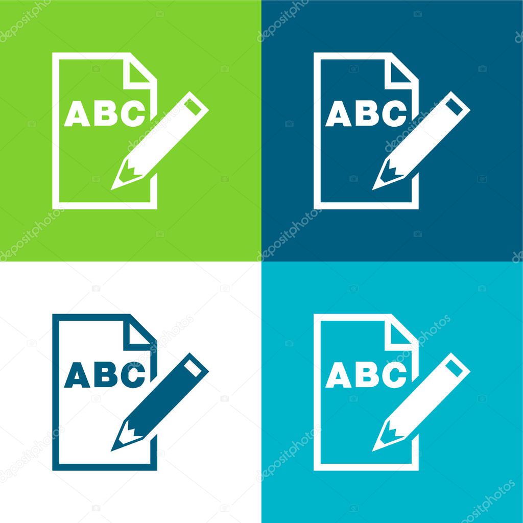 ABC Letters On Paper Sheet With A Pencil Interface Symbol Flat four color minimal icon set
