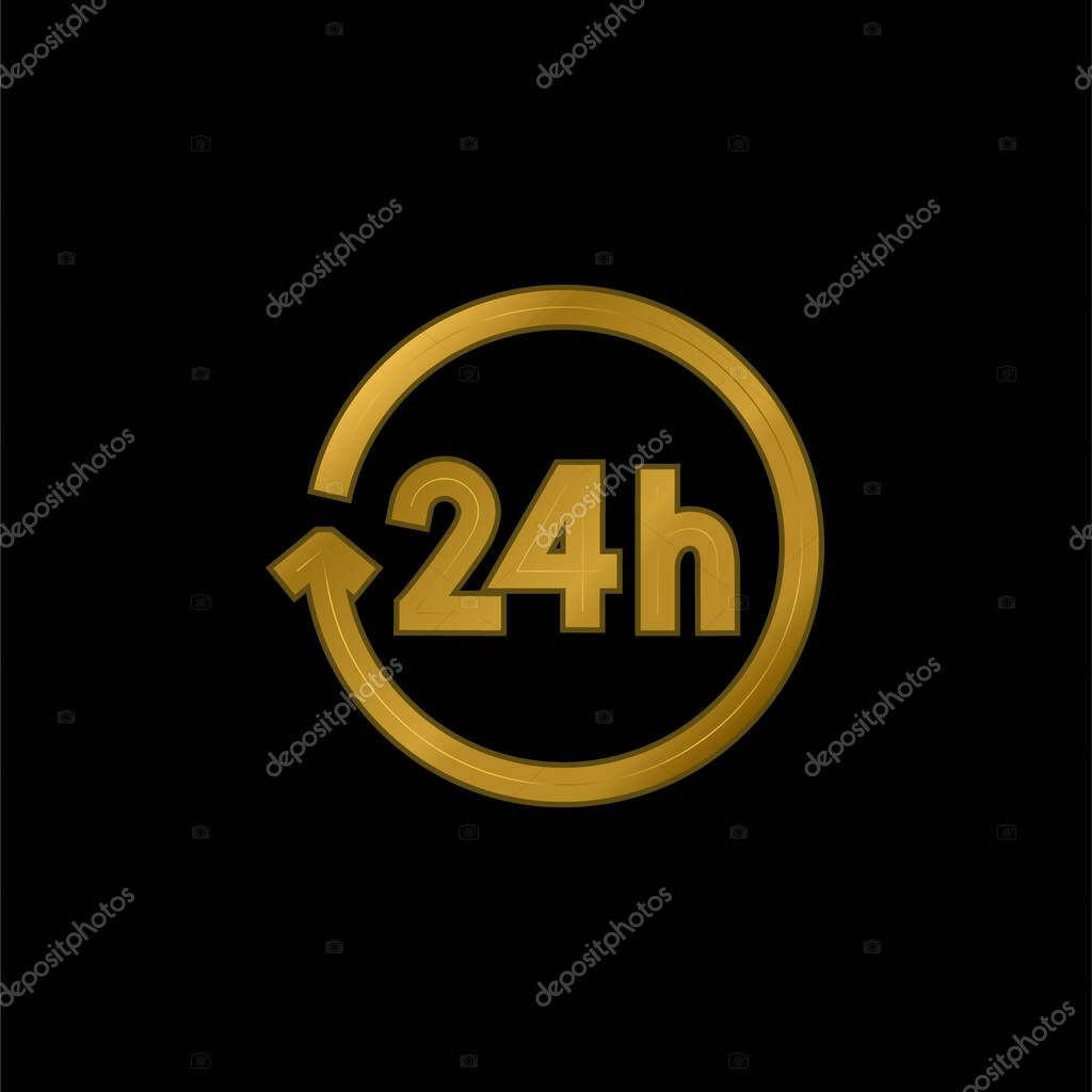 24 Hours gold plated metalic icon or logo vector