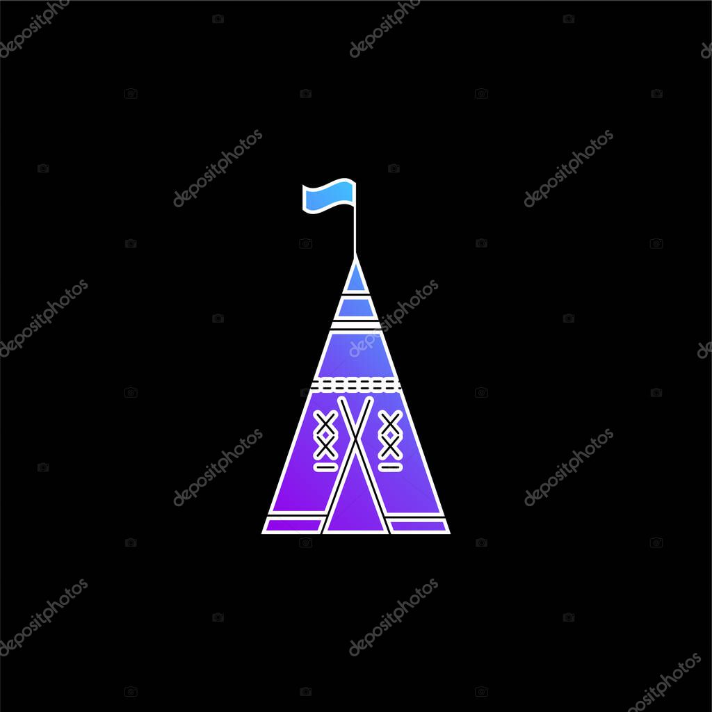 African Tribal Tent With Flag blue gradient vector icon