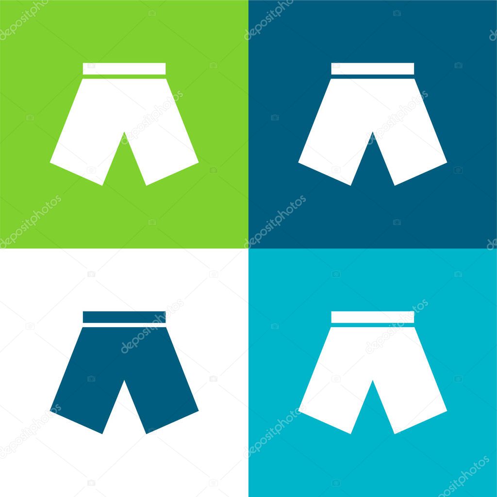 Black Short Flat four color minimal icon set