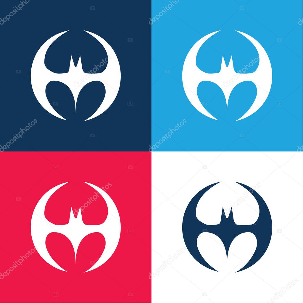 Bat Silhouette Black Shape With Wings Forming A Circle blue and red four color minimal icon set