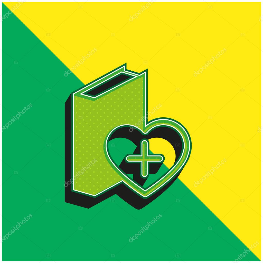 A Heart Beside The Book Green and yellow modern 3d vector icon logo