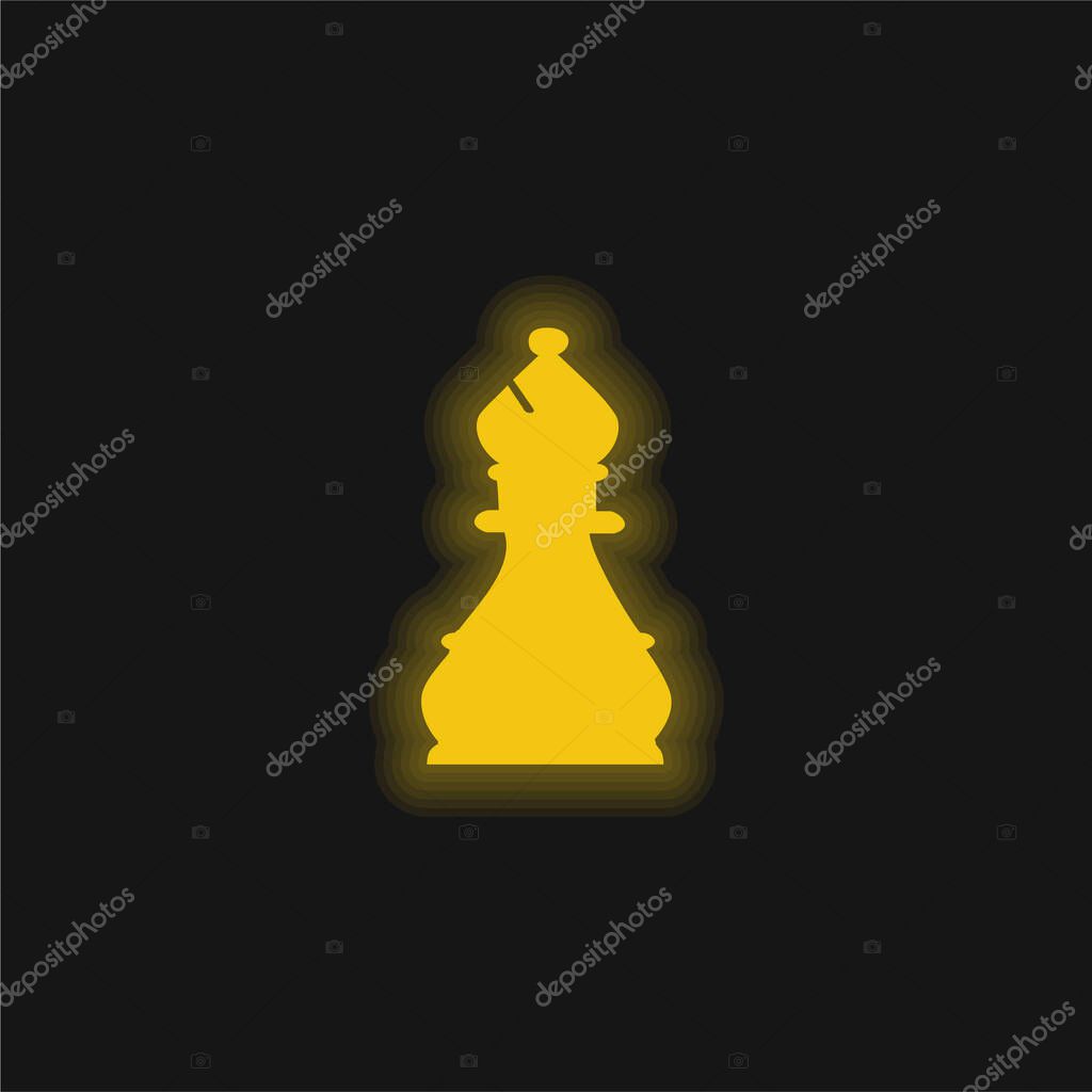 Bishop Chess Piece yellow glowing neon icon