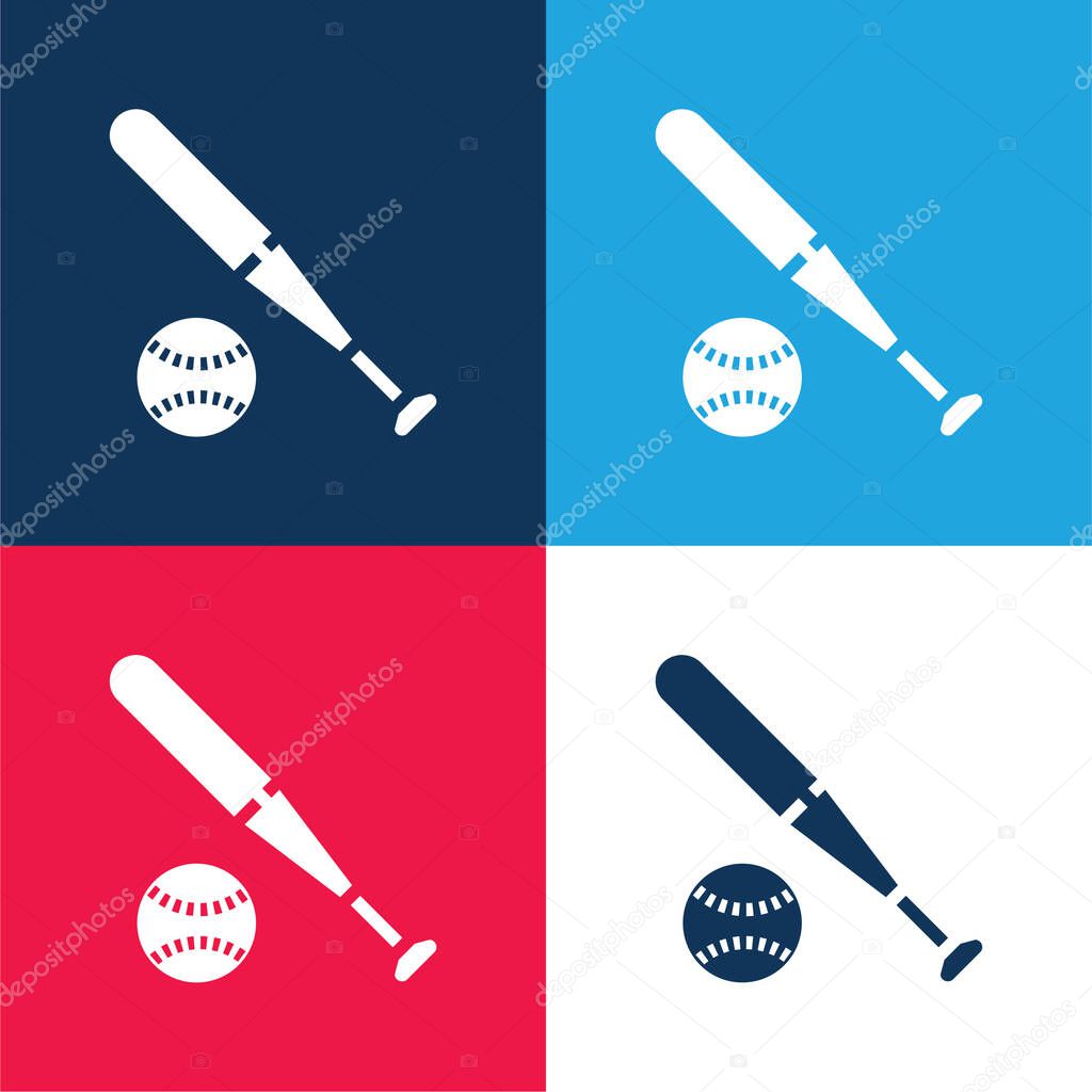 Baseball blue and red four color minimal icon set