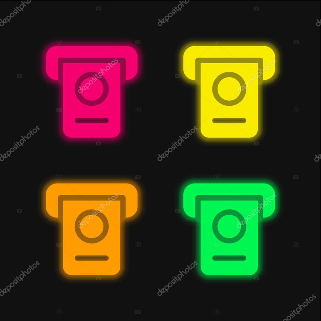 Atm four color glowing neon vector icon