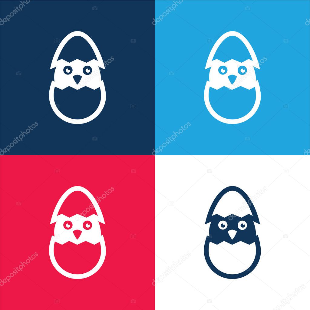 Bird In Broken Egg blue and red four color minimal icon set