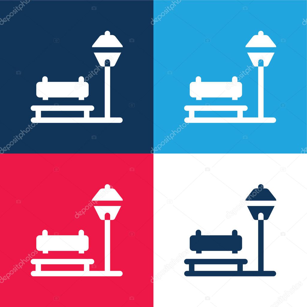 Bench blue and red four color minimal icon set