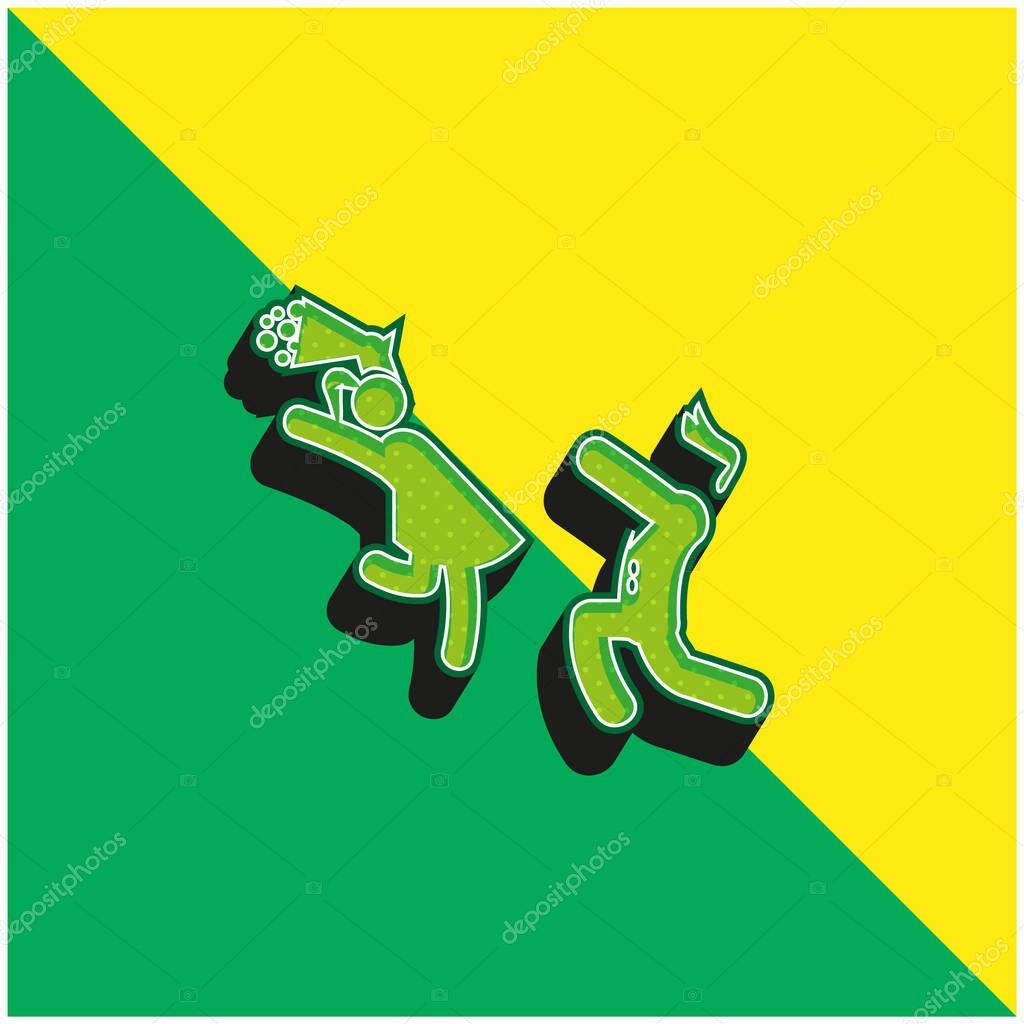 Boy Giving Flowers To His Girlfriend Green and yellow modern 3d vector icon logo