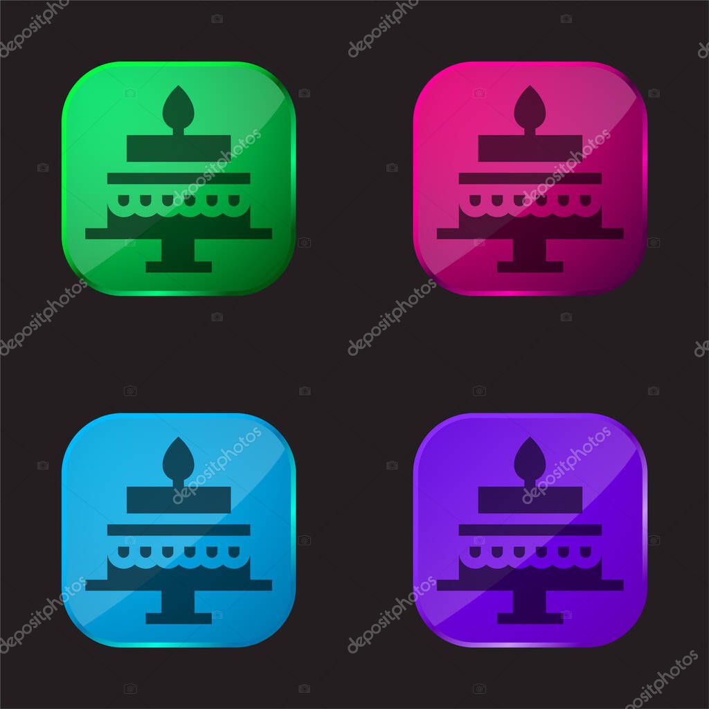 Birthday Cake four color glass button icon