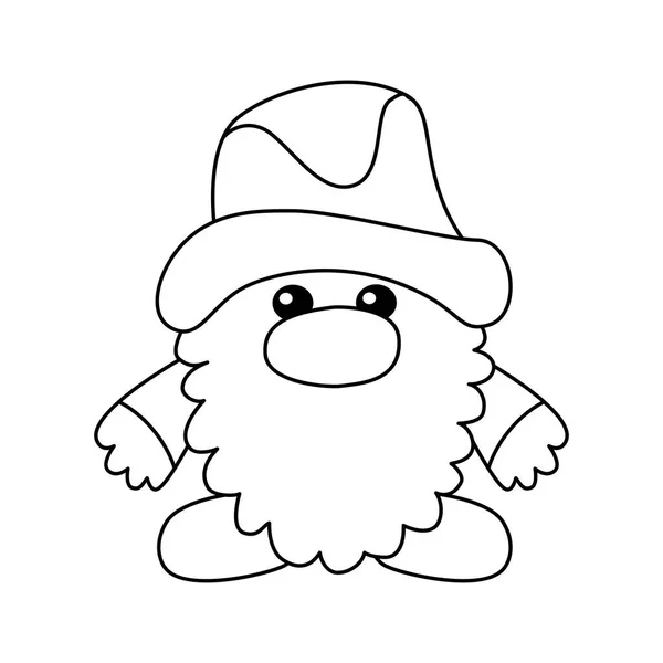 Jardín Navidad Gnome Personaje Dibujos Animados Aislado Vector Blanco Negro — Vector de stock