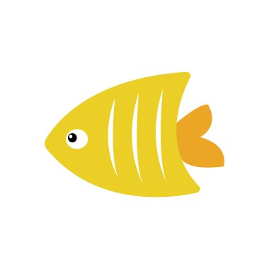 Beyaz arka planda izole edilmiş sarı balık düz vektör çizimi. Akvaryum balığı. Tropik deniz yaşamı. Su altı tasarım elementi.