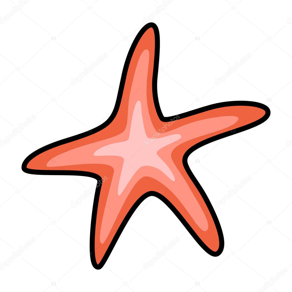 Starfish isolated vector on white background illustration. Sea star cartoon clip art element. Underwater icon. Sea life logo. Summer tropical vacation. Beach. Aquarium animal. Seashore object.
