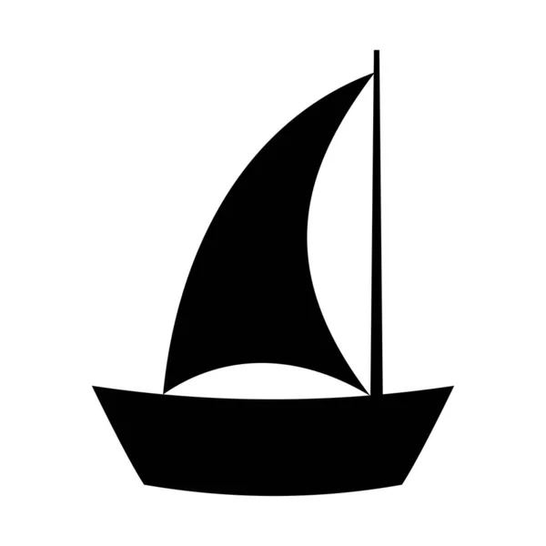 Segling båt yacht silhuett vektor illustration. Svart isolerad segelbåt på vit bakgrund. Platt stil. Enkel design av nautisk logotyp. Marin ikon. Havssemester. Yacht regatta sport clipart — Stock vektor