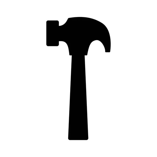Hammer tool isolated on white background vector. Black silhouette. Repair tool box item. Carpentry hardware. Construction equipment. Renovation appliances. Build work element. Hardware store logo — Vector de stock