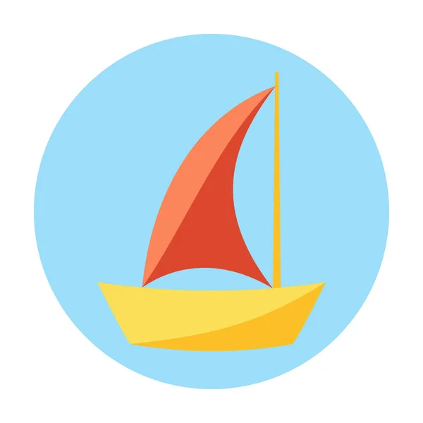 Яхта парусная плоская изолированная круглая векторная икона на белом фоне. Красочный парусник в синем круге. Просто морской логотип. Морской отдых - понятие спортивное. — стоковый вектор