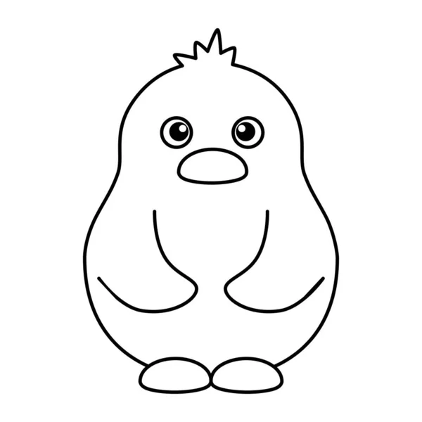 Cute funny little cartoon baby penguin bird black and white contour line art vector doodle illustration isolated on white background. Antarctic animal character. Coloring book page for kids — Archivo Imágenes Vectoriales