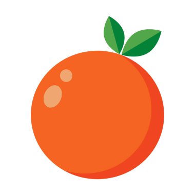 Yeşil yapraklı turuncu, düz bir şekilde izole edilmiş nesne vektör çizimi. Basit turunçgil meyve simgesi veya logosu.