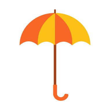 Renkli sarı şemsiye izole nesne düz vektör çizimi. Yaz ya da sonbahar moda aksesuarı. Sonbahar hava tahmini ikonu veya logosu. Yağmur koruması. Güvenlik kavramı